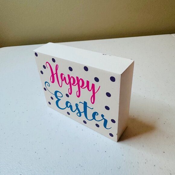 HAPPY EASTER Easter wood block sign Easter decoration tiered tray polka dots - Picture 6 of 9